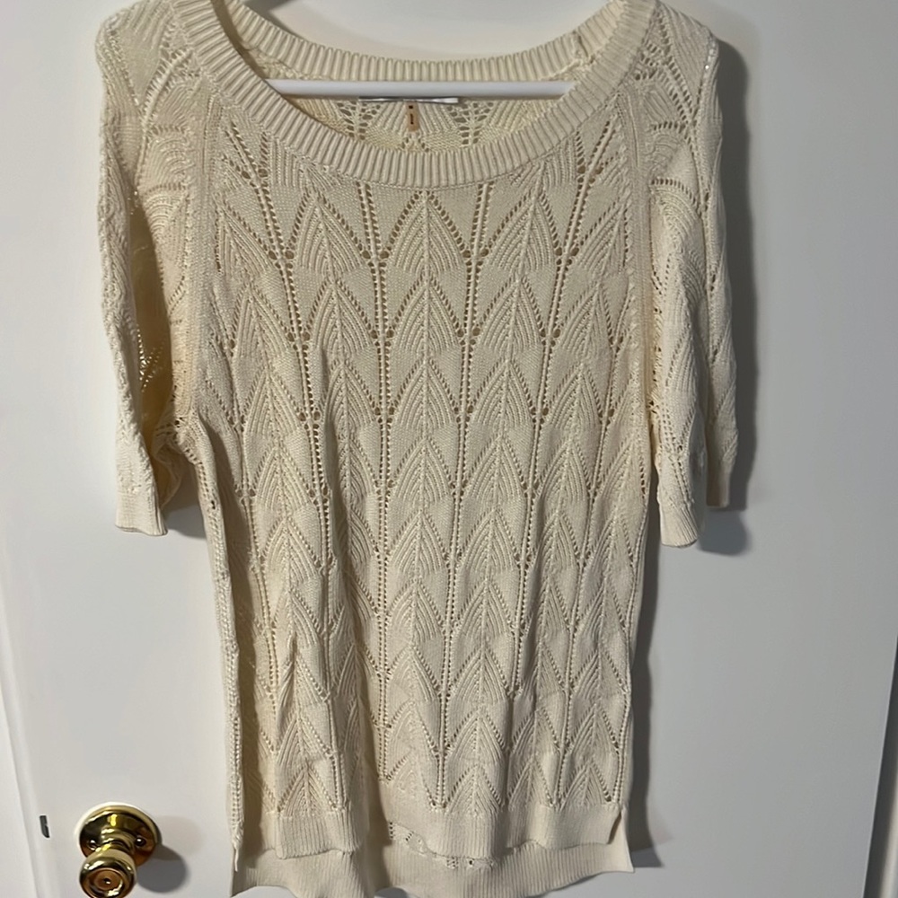 Women’s Trina Turk Cream Short-Sleeve Sheer Blouse - Size Medium